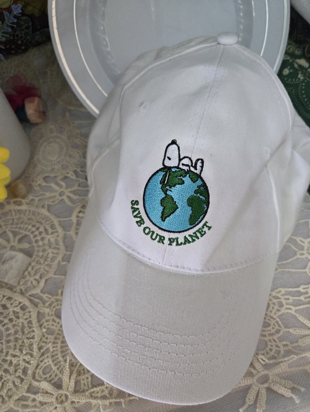 4/$15 Peanuts Snoopy Save Our Planet Earth Day Embroidered Baseball Cap
